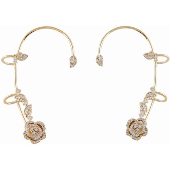 Other - Women's Clip-On Earrings Rose Flower Zircon Non Pierced Zinc Jewelry